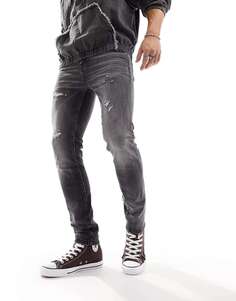 Черные винтажные джинсы скинни с потертостями ASOS