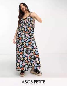 Платье макси-комбинация с трапецией и разноцветным цветочным принтом ASOS DESIGN Petite Petite