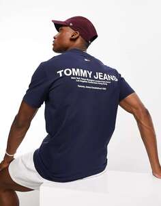 Темно-синяя классическая футболка с линейным принтом на спине Tommy Jeans