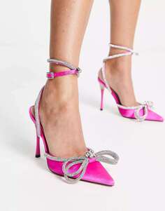 Эксклюзивные туфли Public Desire Midnight на каблуке шокирующего розового цвета с бантиком из бриллиантов