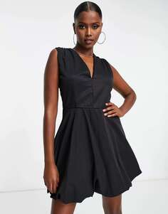 Черное мини-платье без рукавов с v-образным вырезом Trendyol