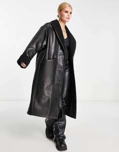 Черное длинное пальто-авиатор из искусственной кожи Urbancode