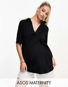 Черная непринужденная рубашка-поло с глубоким v-образным вырезом для беременных ASOS DESIGN Maternity