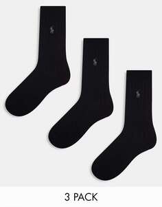 Три пары черных носков из египетского хлопка Polo Ralph Lauren