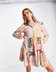 Кремовое мини-платье-рубашка с цветочным принтом River Island