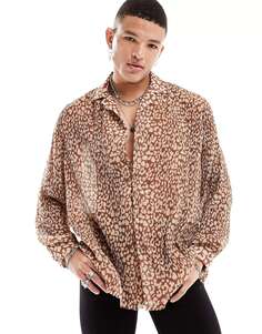 Свободная плиссированная рубашка с леопардовым принтом ASOS