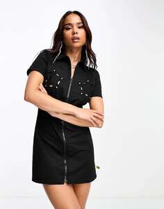 Черное платье-рубашка со звездами и вырезами Basic Pleasure Mode