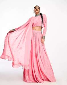 Розовая пышная юбка с вышивкой Nesavaali lehenga