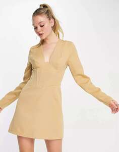 Платье светло-коричневого цвета с корсетом и вставками In The Style x Terrie Mcevoy