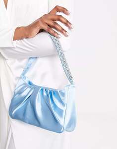 Атласная свадебная сумка на плечо Public Desire бледно-голубого цвета со сборками