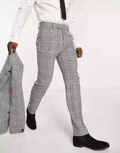 Комбинированные костюмные брюки скинни в черно-белую клетку ASOS