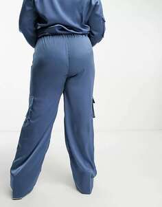 Эксклюзивные атласные широкие брюки I Saw It First Plus синего цвета I Saw It First Curve
