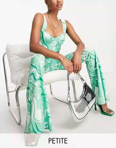 Эксклюзивные брюки в зеленом принте с завитками Collective the Label Petite