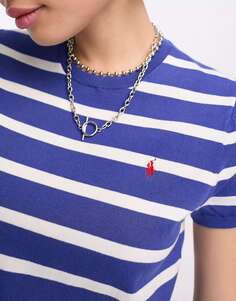 Синяя хлопковая трикотажная футболка с короткими рукавами и логотипом Polo Ralph Lauren