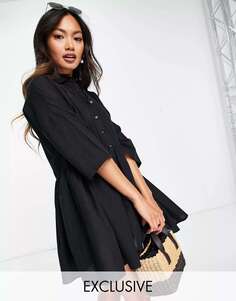Эксклюзивное черное летнее мини-платье-рубашка Esmee Esmée