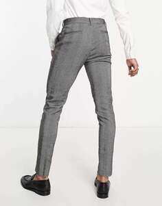 Серые шерстяные брюки-скинни с узором «елочка» ASOS