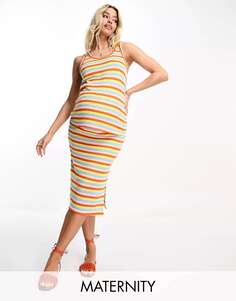 Разноцветная юбка миди в полоску для беременных Mamalicious Mama.licious