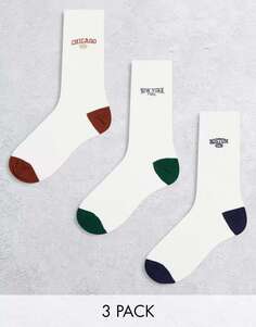 Три пары спортивных носков кремового цвета с вышивкой ASOS