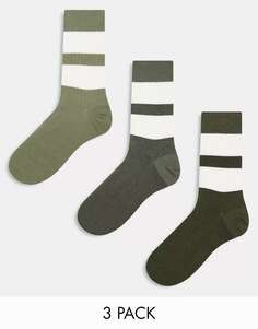 Три пары носков в полоску цвета хаки ASOS