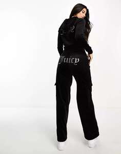 Черные велюровые широкие брюки карго Juicy Couture