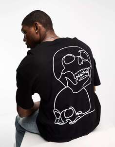 Черная оверсайз-футболка Jack &amp; Jones Originals с принтом черепов на спине