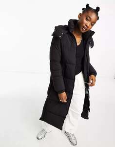 Хлопок: Удлиненная куртка-пуховик для мамы на пуговицах со съемным капюшоном черного цвета Cotton:On