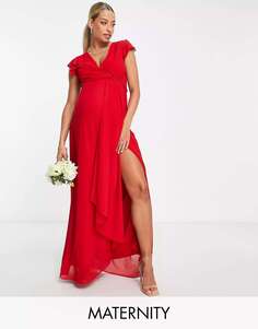 Красное платье макси с развевающимися рукавами и рюшами для беременных TFNC TFNC