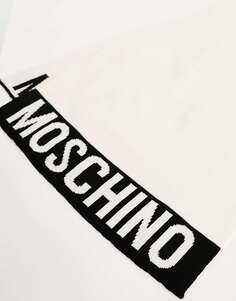 Белый шарф с большим логотипом Moschino