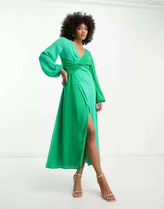 Зеленое платье макси с контрастным узлом спереди Pretty Lavish