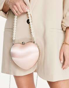 Эксклюзивная сумка-клатч в форме сердца из розового атласа с ручкой из искусственного жемчуга True Decadence