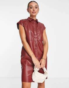 Бордовое мини-платье без рукавов из искусственной кожи Vila