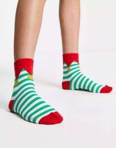 Разноцветные рождественские носки с изображением эльфа ASOS