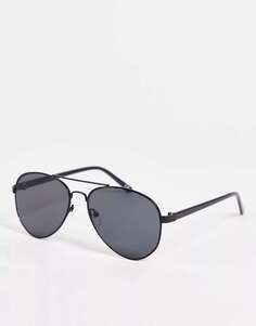 Черные солнцезащитные очки-авиаторы с дымчатыми линзами в стиле ретро ASOS