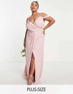 Платье приглушенного розового цвета с драпировкой и запахом на плечах TFNC Bridesmaid