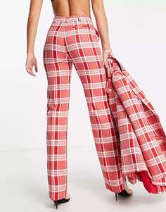 Узкие прямые костюмные брюки в красную клетку ASOS Tall Mix &amp; Match