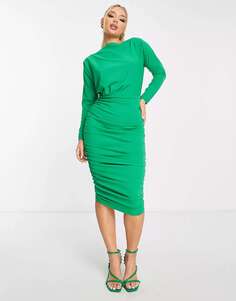 Ярко-зеленое облегающее платье миди с вырезом AX Paris