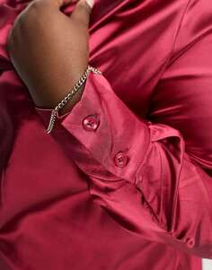 Бордовое платье-рубашка с длинными рукавами и рюшами Urban Threads Plus Urban Threads