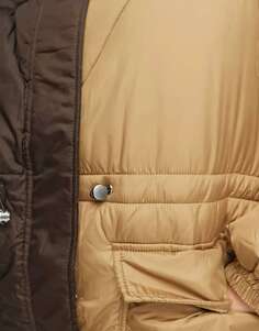 Удлиненное пуховое пальто Vila Petite коричневого и бежевого цвета
