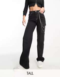 Черные широкие джинсы карго с цепочкой DTT Tall Blaze Don&apos;t Think Twice