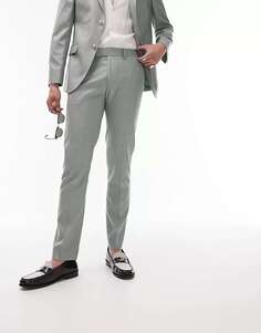 Зеленые узкие брюки для свадебного костюма Topman