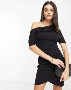 Черное мини-платье без рукавов с приспущенными плечами ASOS