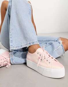 Кроссовки на платформе Superga 2790 розового переливающегося цвета