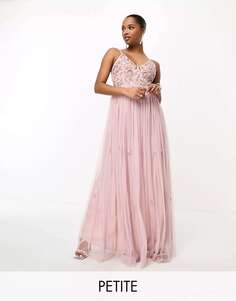 Beauut Petite Bridesmaid платье макси 2 в 1 с декорированным верхом и тюлевой юбкой матово-розового цвета