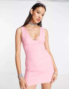 Розовое льняное мини-платье Missyempire на косточках