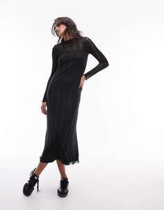 Черное трикотажное платье макси с длинными рукавами и лесенкой Topshop