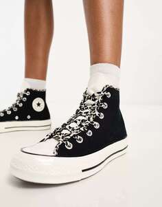 Черные кроссовки Converse Chuck 70 Hi с леопардовыми шнурками