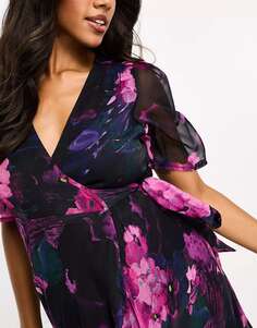 Платье макси с запахом и развевающимися рукавами Hope &amp; Ivy для беременных фиолетового цвета с цветочным принтом Hope &amp; Ivy Maternity