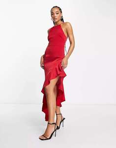 Красное атласное платье асимметричного кроя NaaNaa с завязками на спине