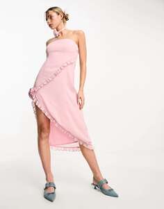 Асимметричное мини-платье бандо с корсажем Motel нежно-розового цвета