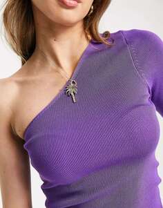 Вязаный топ на одно плечо New Look фиолетового цвета